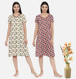 ZEBU Women's All Over Printed Night Dress (Pack of 2 ) Combo