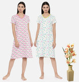 ZEBU Women's All Over Printed Night Dress (Pack of 2 ) Combo