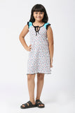 SINI MINI Girls Cotton Frill Sleeve Dress With Allover Printing (Pack of one)