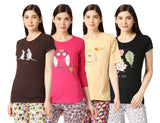ZEBU Women's  Pure Cotton Printed Top (Pack of Four)Combo