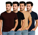 Zebu Men's Solid Round Neck Polyester T-shirt (pack of 4)