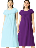 Zebu Solid Round Neck Half Sleeve nightdress (pack of 2)