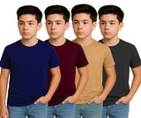 Zebu Boy's Solid Round Neck Polyester T-shirt (pack of 4)