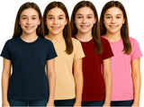 Zebu Girl's Solid Round Neck Polyester T-shirt (pack of 4)