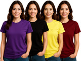 Zebu Women's Solid Round Neck Polyester T-shirt (pack of 4)