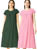 Zebu Solid Round Neck Half Sleeve nightdress (pack of 2)