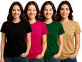 Zebu Women's Solid Round Neck Polyester T-shirt (pack of 4)