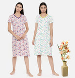 ZEBU Women's All Over Printed Night Dress (Pack of 2 ) Combo