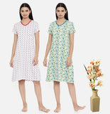 ZEBU Women's All Over Printed Night Dress (Pack of 2 ) Combo