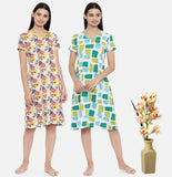 ZEBU Women's All Over Printed Night Dress (Pack of 2 ) Combo