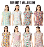 Zebu women's all over print top with neck open T-Shirts(Pack of 4)