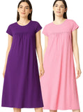 Zebu Solid Round Neck Half Sleeve nightdress (pack of 2)
