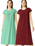 Zebu Solid Round Neck Half Sleeve nightdress (pack of 2)