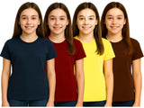 Zebu Girl's Solid Round Neck Polyester T-shirt (pack of 4)