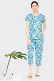 Zebu Women's All Over Printed Top &  Capri (Pack of 1) Night Suit Set