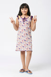 SINI MINI Girls Cotton Frill Sleeve Dress With Allover Printing (Pack of one)