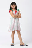 SINI MINI Girls Cotton Frill Sleeve Dress With Allover Printing (Pack of one)