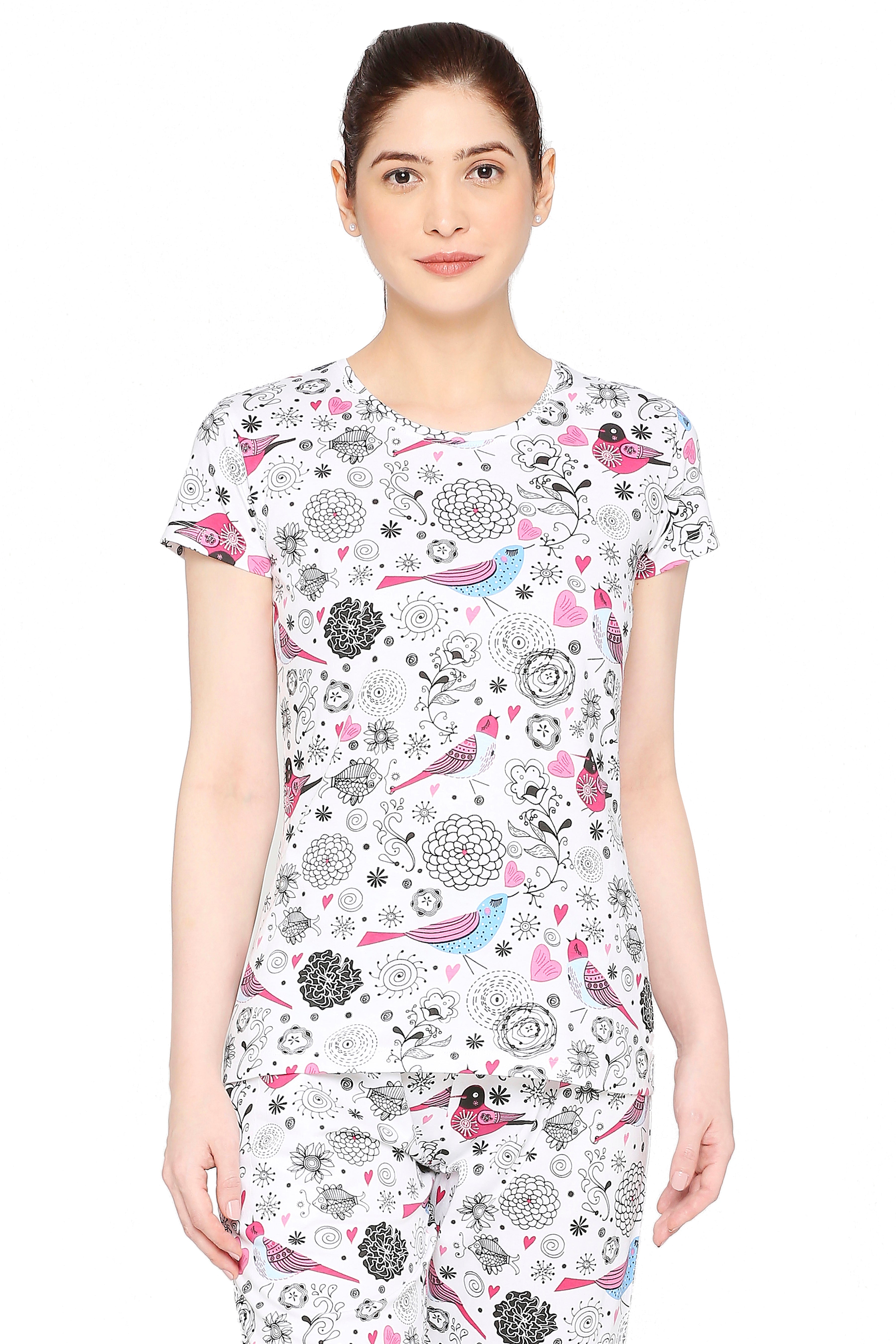 Zebu Women's All Over Print Top With Round Neck (Pack of One)