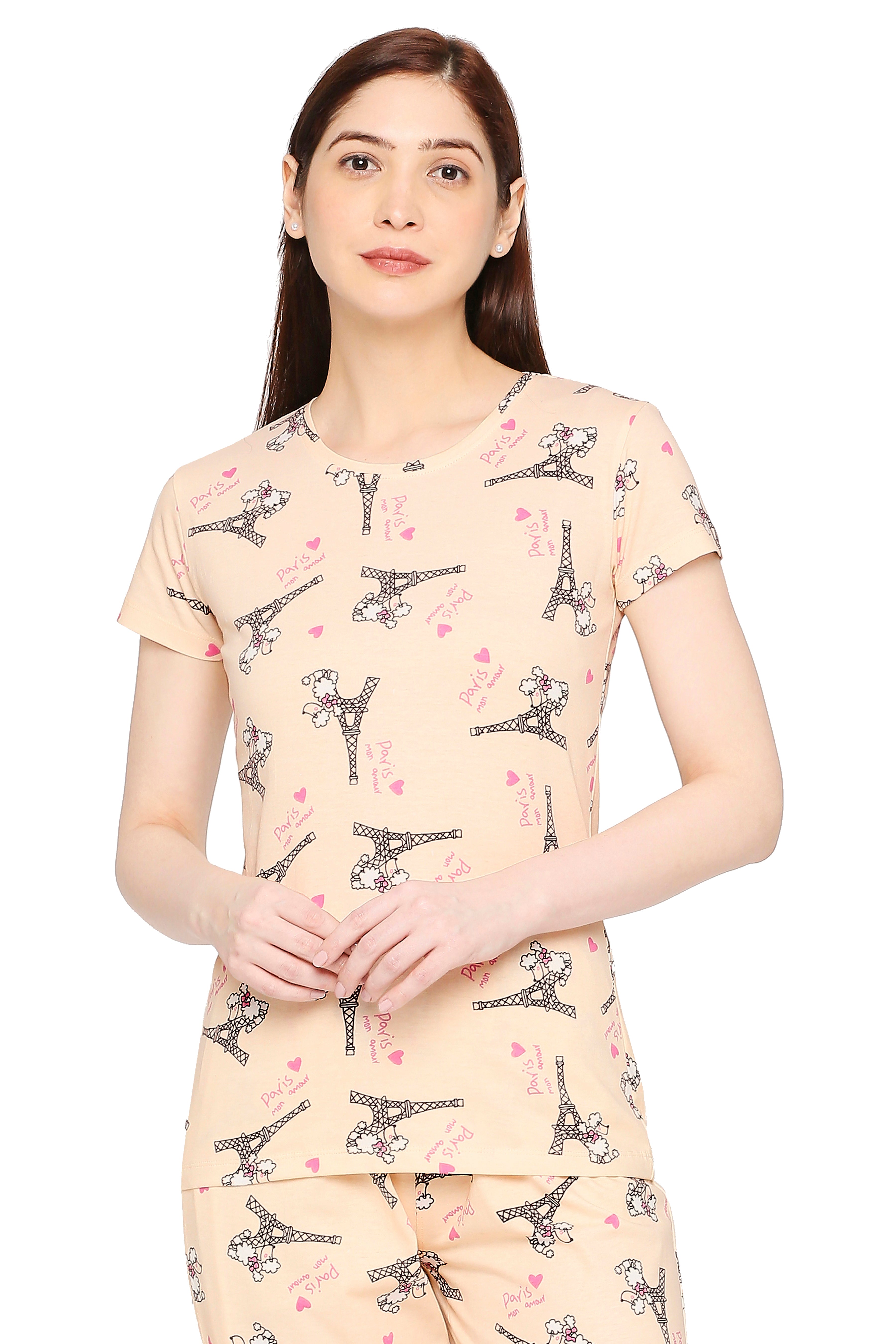 Zebu Women's All Over Print Top With Round Neck (Pack of One)
