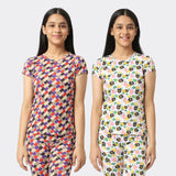 SINI MINI Girls Round Neck With Half Sleeve  Printed Top (Pack of Two) Combo
