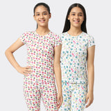 SINI MINI Girls Round Neck With Half Sleeve  Printed Top (Pack of Two) Combo