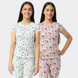 SINI MINI Girls Round Neck With Half Sleeve  Printed Top (Pack of Two) Combo