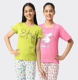 SINI MINI Girls Half Sleeve With Round Neck Printed Top ( Pack of Two)Combo