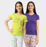 SINI MINI Girls Half Sleeve With Round Neck Printed Top ( Pack of Two)Combo