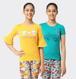 SINI MINI Girls Half Sleeve With Round Neck Printed Top ( Pack of Two)Combo