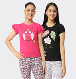 SINI MINI Girls Half Sleeve With Round Neck Printed Top ( Pack of Two)Combo