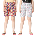 ZEBU Women's  All Over Printed Shorts(Pack of 2 ) Combo