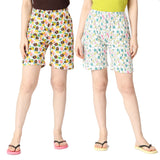 ZEBU Women's  All Over Printed Shorts(Pack of 2 ) Combo