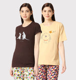 ZEBU Women's Half Sleeve Printed Top (Pack of Two) Combo
