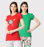 ZEBU Women's Half Sleeve Printed Top (Pack of Two) Combo