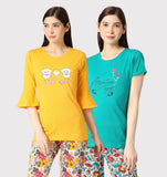 ZEBU Women's Half Sleeve Printed Top (Pack of Two) Combo