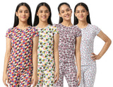 SINI MINI Girls Round Neck With Half Sleeve  Printed Top (Pack of Four) Combo