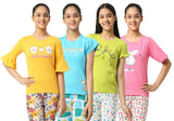 SINI MINI  Girls Round Neck With Printed Top ( Pack of Four)Combo