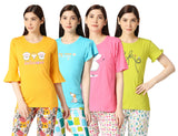 ZEBU Women's  Pure Cotton Printed Top (Pack of Four)Combo